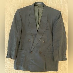 GIANNI VERSACE Made in Italy Vintage Double Breasted Navy Linen Blazer Size 42 R